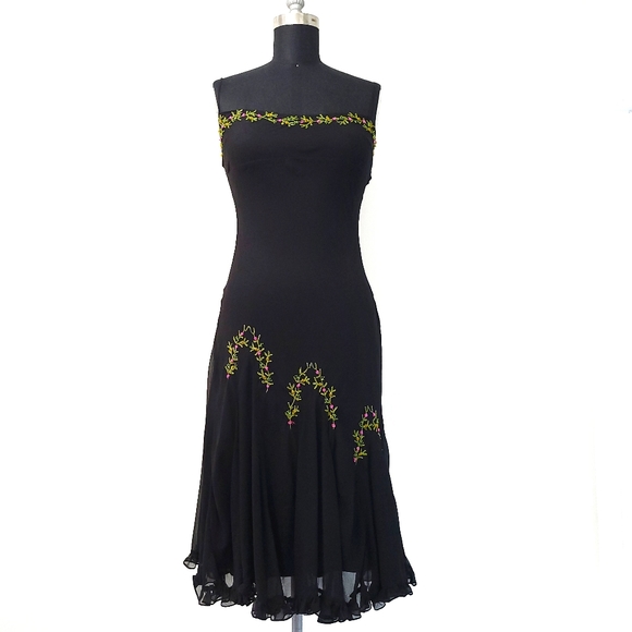 Betsey Johnson Dresses & Skirts - Vintage Y2K Betsey Johnson Whimigoth Embroidered Beaded Floral Midi Slip Dress